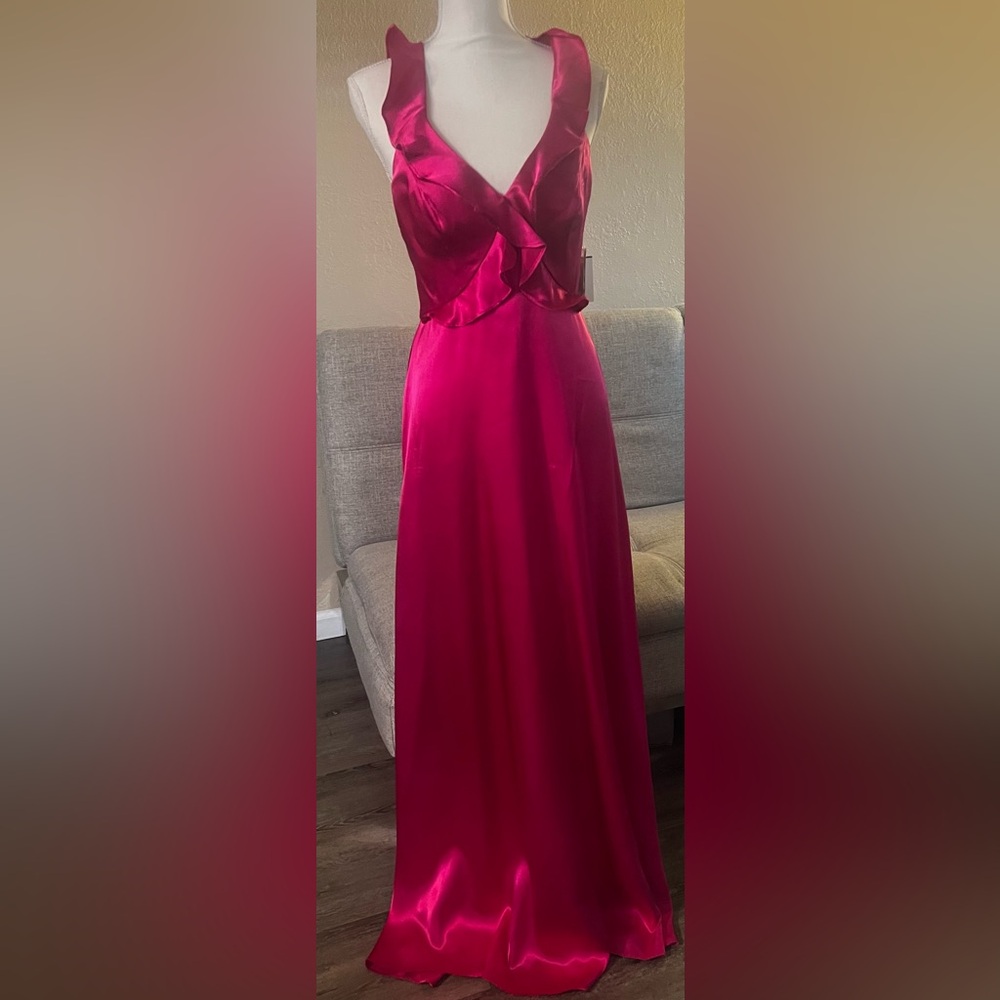 David's Bridal Fuchsia Satin Maxi Dress